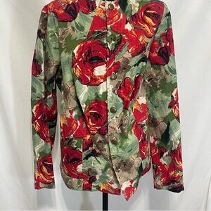 CJ Banks Woman’s blazer. Size 1X. Floral roses stretch. Preowned.